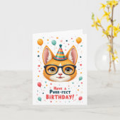 Spint-fekt verjaardag!" Schattigee Cat Birthday Ka Kaart (Gele Bloem)