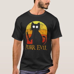 Spint het Kwaad Halloween Gory Cat met mes T-shirt