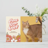 Spint Liefde en Vreugde Retro Groovy Cat Feestdagenkaart (Staand voorkant)
