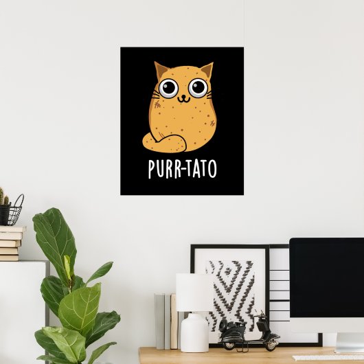 Spint-tato Funny Cat Potato Pun Dark BG Poster (Thuiskantoor)
