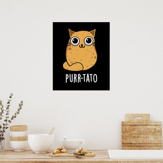 Spint-tato Funny Cat Potato Pun Dark BG Poster (Keuken)