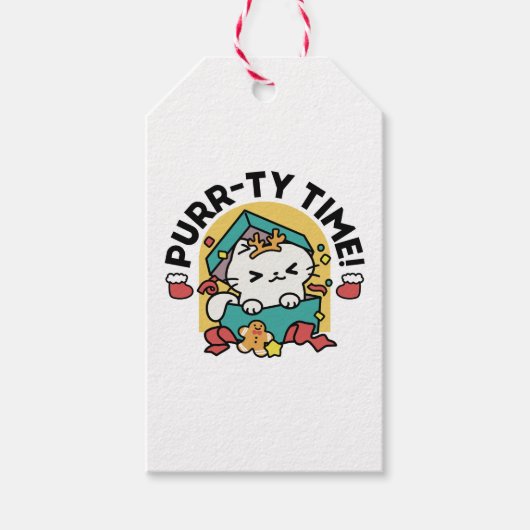 Spint-ty tijd! - Feestelijke Cat Christmas Design Cadeaulabel (Voorkant)