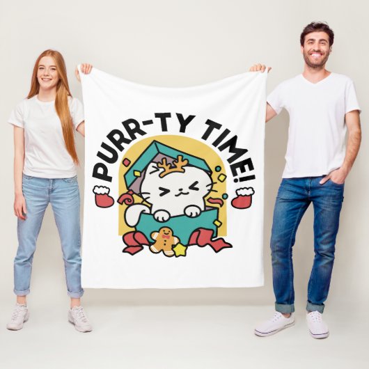 Spint-ty tijd! - Feestelijke Cat Christmas Design Fleece Deken (In situ)