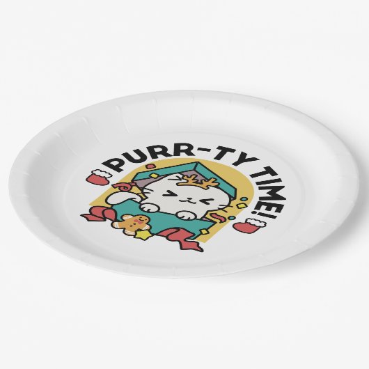 Spint-ty tijd! - Feestelijke Cat Christmas Design Papieren Bordje (Gekanteld)