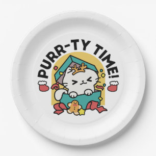 Spint-ty tijd! - Feestelijke Cat Christmas Design Papieren Bordje