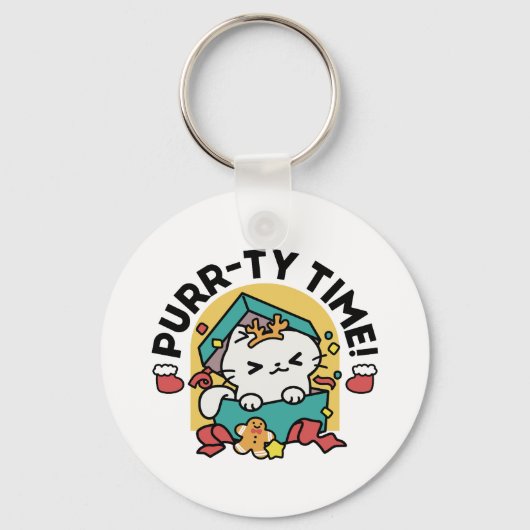 Spint-ty tijd! - Feestelijke Cat Christmas Design Sleutelhanger (Voorkant)