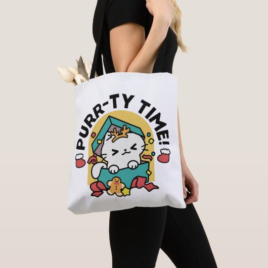 Spint-ty tijd! - Feestelijke Cat Christmas Design Tote Bag (Dichtbij)