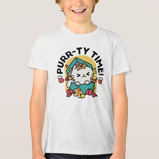 Spint-ty tijd! - Feestelijke Cat Christmas Design Tri-Blend Shirt (Voorkant)