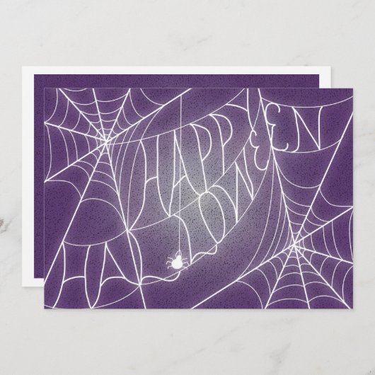Spinweb Halloween Party Invitation in Paars Kaart (Voorkant / Achterkant)
