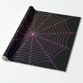 Spinweb zwart paars oranje Halloween patroon Cadeaupapier (Uitgerold)