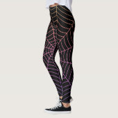 Spinweb zwart paars oranje Halloween patroon Leggings (Links)