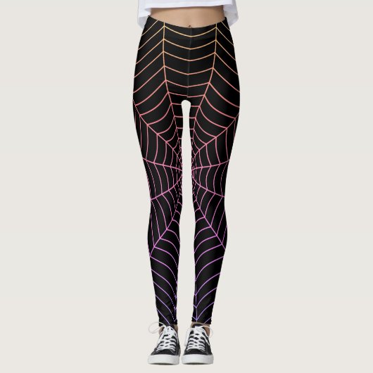 Spinweb zwart paars oranje Halloween patroon Leggings (Voorkant)