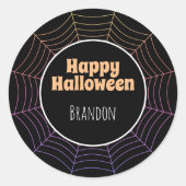 Spinweb zwart paars oranje Halloween patroon Ronde Sticker (Voorkant)