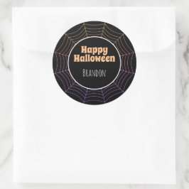 Spinweb zwart paars oranje Halloween patroon Ronde Sticker