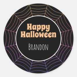 Spinweb zwart paars oranje Halloween patroon Ronde Sticker