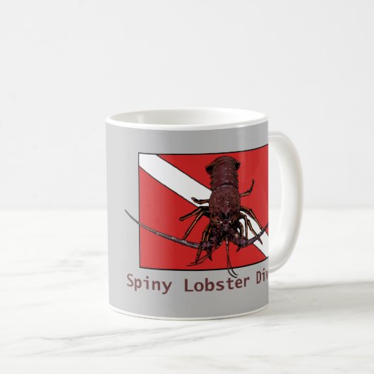 Spiny Lobster Diving met Red Diver Down Flag URM Koffiemok (Voorkant rechts)