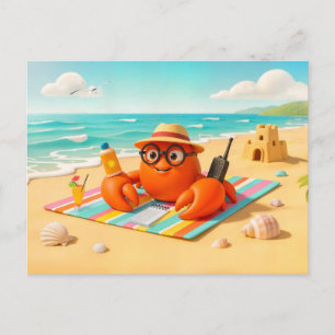 Spionagekrab Ontspant Op Strand Met Missie-uitrust Briefkaart