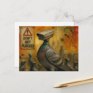 Spionerende Duiven Met Waarschuwingsborden Encaust Briefkaart