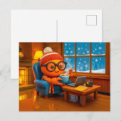 Spionkrab werkt warm binnenshuis met koffie briefkaart (Voorkant / Achterkant)