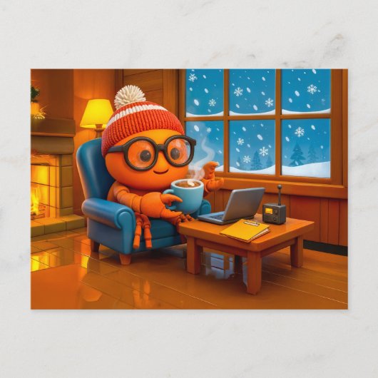 Spionkrab werkt warm binnenshuis met koffie briefkaart (Voorkant)