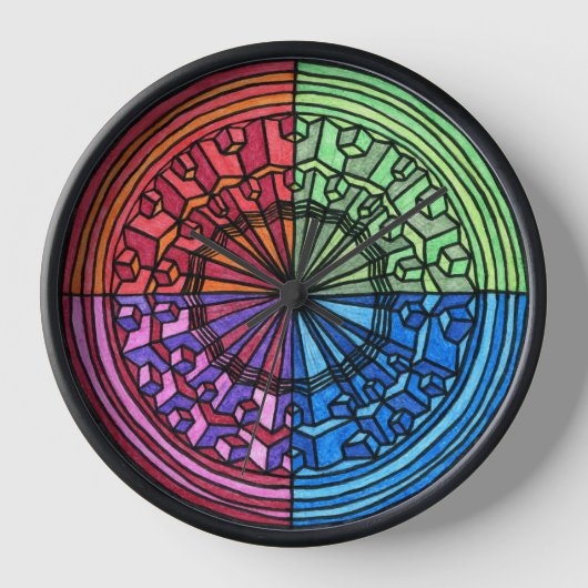 Spiraal 3D optische illusie zwart ingelijste klok (Voorkant)