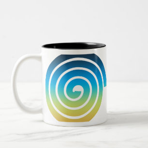 SPIRAAL BLAUW EN GROEN TWEEKLEURIGE KOFFIEMOK