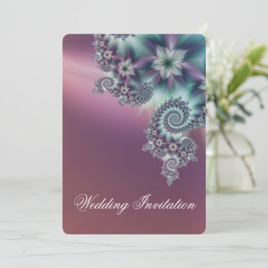 Spiraal bloemen bruiloft kaart (Staand voorkant)