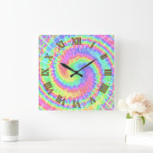 Spiraal caleidoscoop TIE DYE ROOMSE NUMMERS Vierkante Klok (Huis)