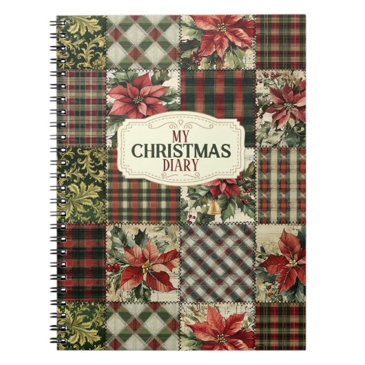 Spiraal Foto Notitieboek Kerst Vintage Patchwork (Voorkant)