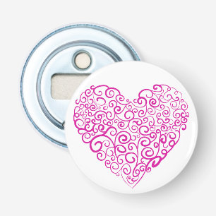 Spiraal handschrift roze hart voor Valentijnsdag Button Flesopener