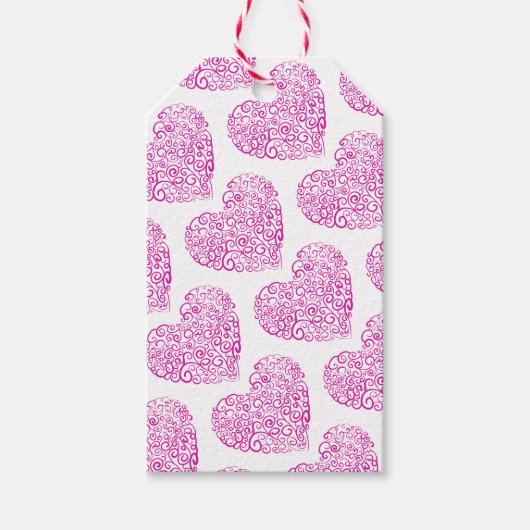 Spiraal handschrift roze hart voor Valentijnsdag Cadeaulabel (Voorkant)