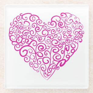 Spiraal handschrift roze hart voor Valentijnsdag Glazen Onderzetter