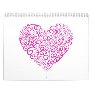 Spiraal handschrift roze hart voor Valentijnsdag Kalender
