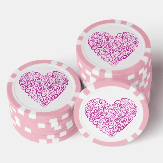 Spiraal handschrift roze hart voor Valentijnsdag Poker Chips (Opstapeling)