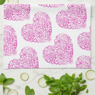 Spiraal handschrift roze hart voor Valentijnsdag Theedoek