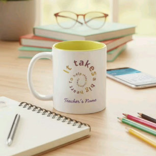 Spiraal Hart Leraar Koffiemok - Personaliseerbaar Tweekleurige Koffiemok