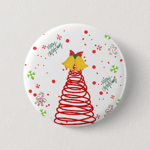 Spiraal Kerstboom en Bellen Ontwerp Ronde Button 5,7 Cm