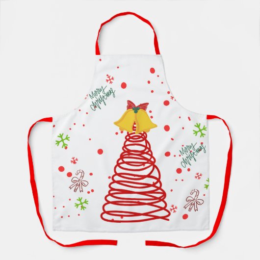 Spiraal Kerstboom en Bellen Ontwerp Schort (Voorkant)
