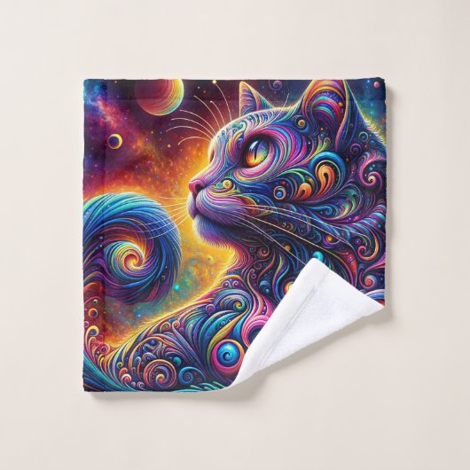 Spiraal Mystic Galaxy Rainbow Cat Bad Handdoek (Wasdoekje)