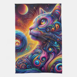 Spiraal Mystic Galaxy Rainbow Cat Theedoek