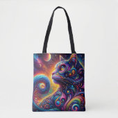 Spiraal Mystic Galaxy Rainbow Cat Tote Bag (Voorkant)
