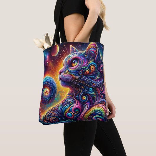Spiraal Mystic Galaxy Rainbow Cat Tote Bag (Dichtbij)