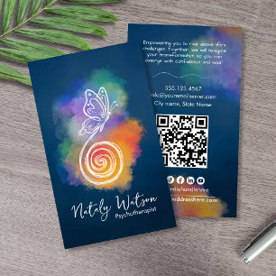 Spiraal naar Vlinder Pen Waterverf Life Coach Visitekaartje