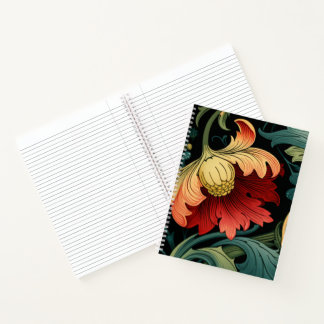Spiraal Notitieboek - Art Nouveau Rood Bloemmotief
