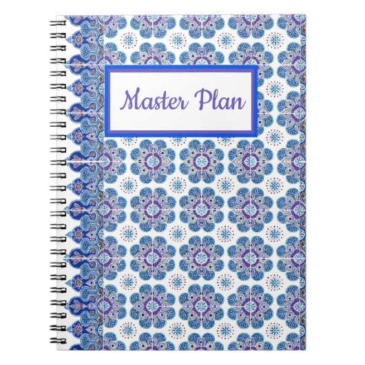 Spiraal Notitieboek blauw en paarse tegel print (Voorkant)
