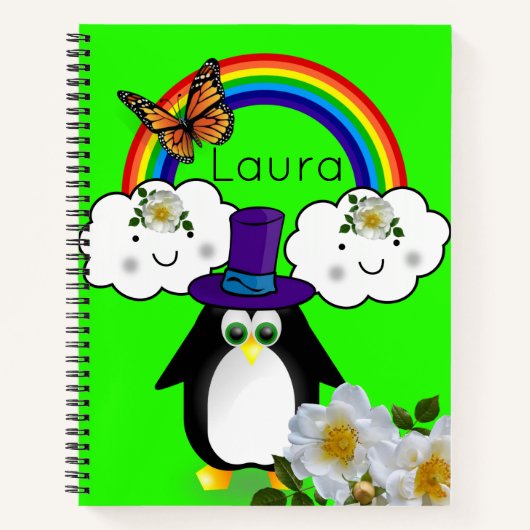 Spiraal Notitieboek Penguin Butterfly Rainbow Flor (Voorkant)