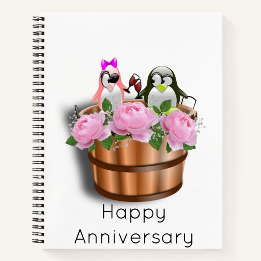 Spiraal Notitieboek Penguin Pink Roses Floral (Voorkant)