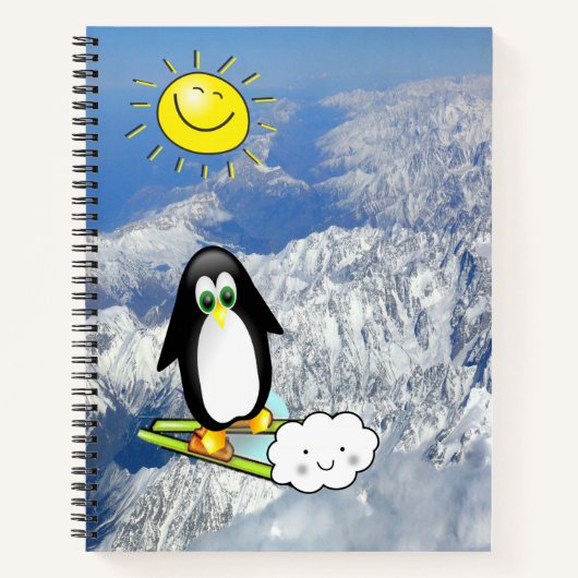 Spiraal Notitieboek Penguin Skiing Clouds (Voorkant)