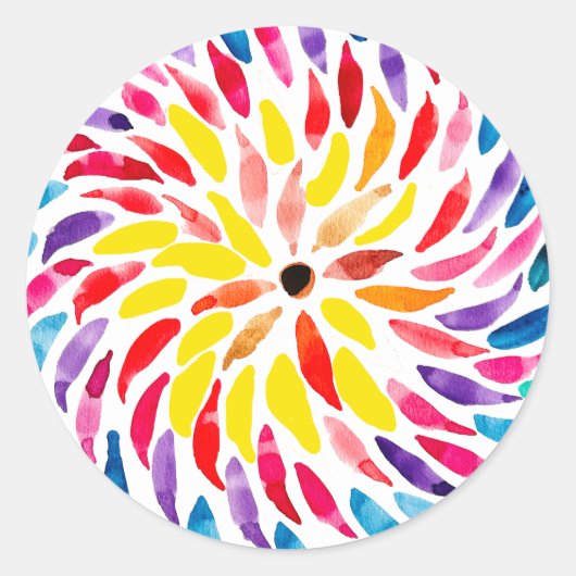 Spiraal regenboog waterverf abstract ronde sticker (Voorkant)