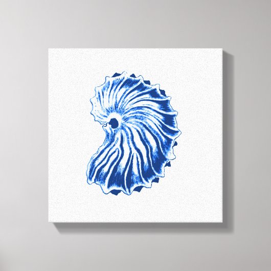 Spiraal Schelp, Indigo Blauw en Wit Canvas Afdruk (Voorkant)